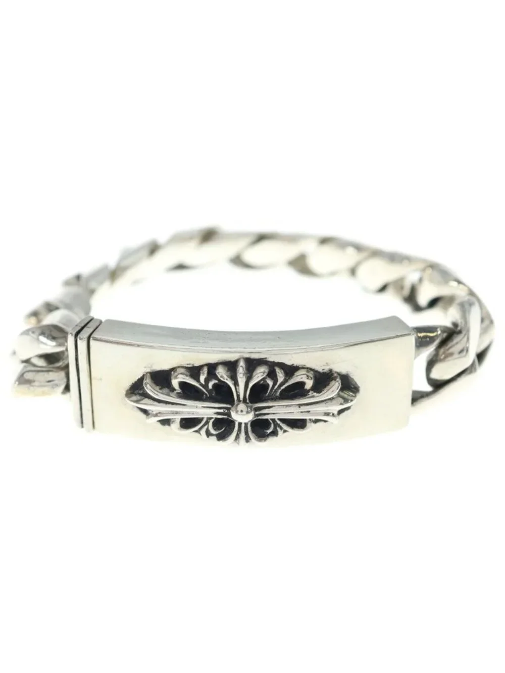 Chrome Hearts ID Floral Cross ID Classic Link Bracelet Silver